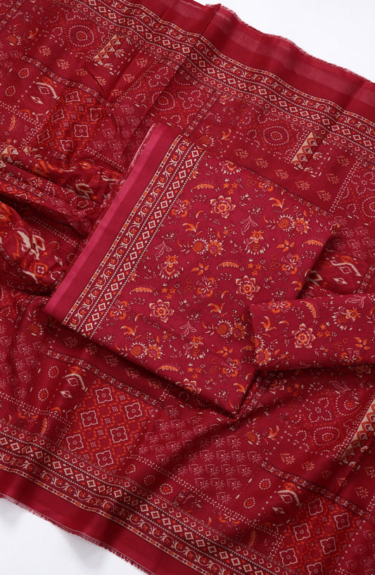 Bin Saeed Printed Lawn Unstitched 3 Piece Suit - BSD09 - BS26END - Red - Summer Collection