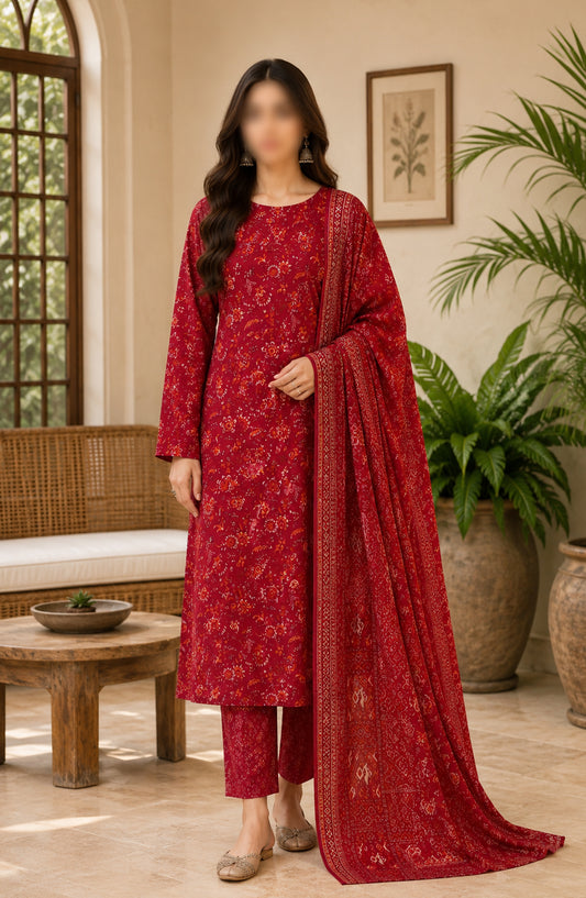 Bin Saeed Printed Lawn Unstitched 3 Piece Suit - BSD09 - BS26END - Red - Summer Collection