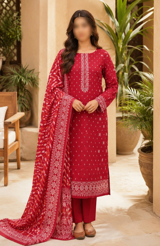 Bin Saeed Printed Lawn Unstitched 3 Piece Suit - BSD08 - BS26END - Red - Summer Collection