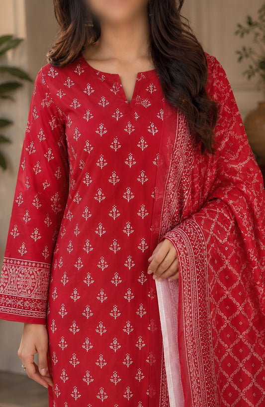 Bin Saeed Printed Lawn Unstitched 3 Piece Suit - D-26 - BS26DCS - Red - Summer Collection