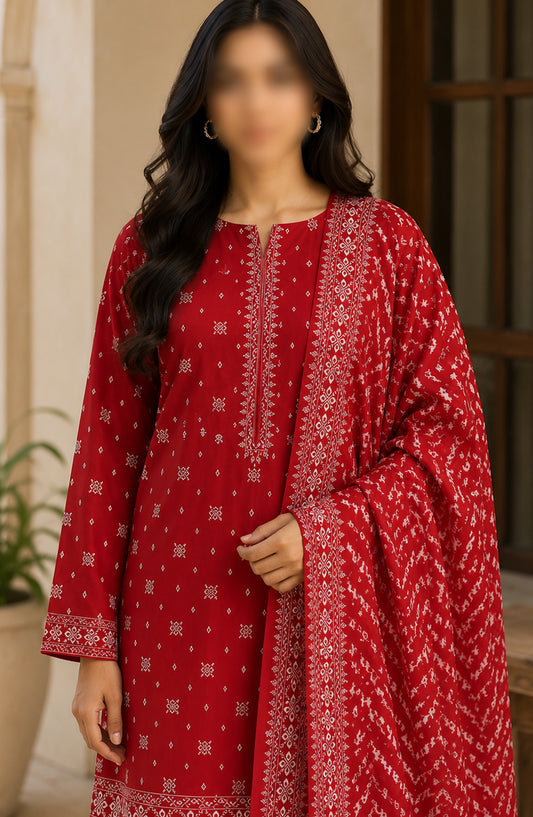 Bin Saeed Printed Lawn Unstitched 3 Piece Suit - D-25 - BS26DCS - Red - Summer Collection