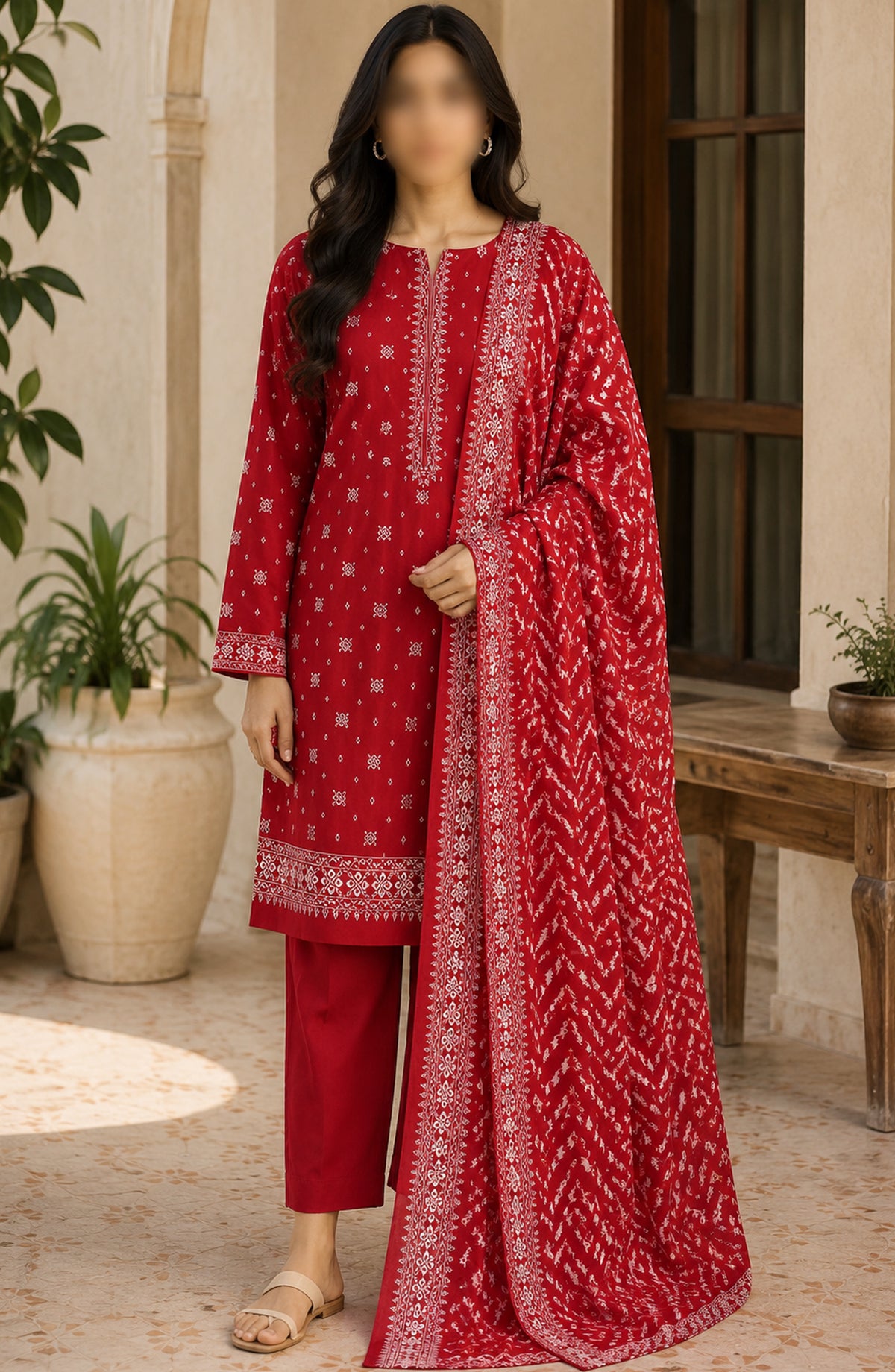 Bin Saeed Printed Lawn Unstitched 3 Piece Suit - D-25 - BS26DCS - Red - Summer Collection