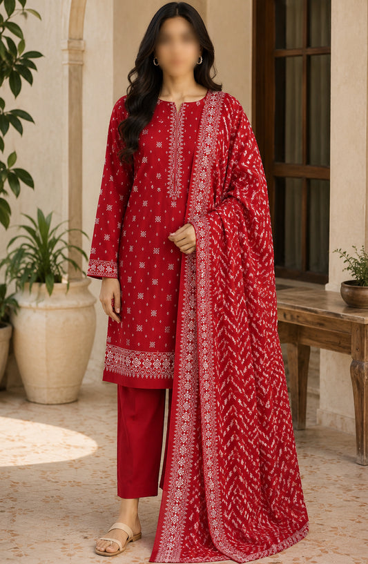 Bin Saeed Printed Lawn Unstitched 3 Piece Suit - D-25 - BS26DCS - Red - Summer Collection