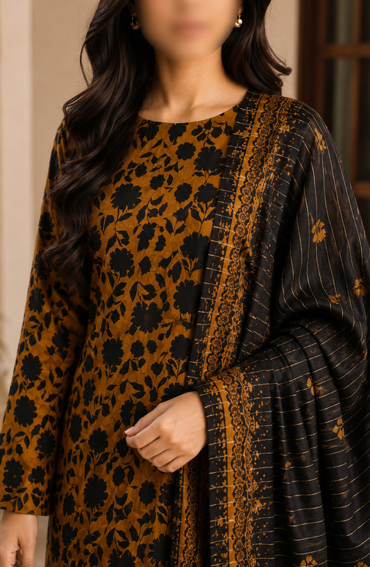 Bin Saeed Printed Lawn Unstitched 3 Piece Suit - D-19 - BS26DCS - Brown - Summer Collection