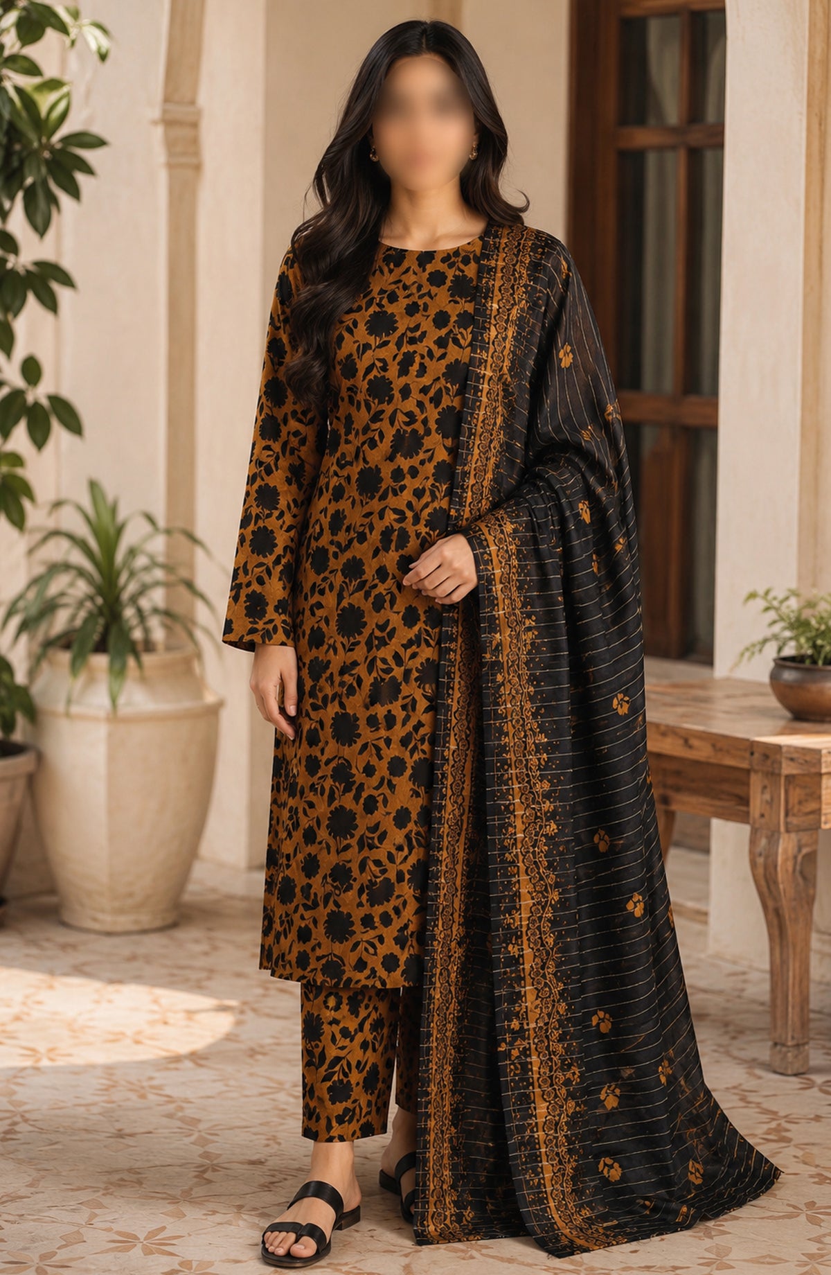 Bin Saeed Printed Lawn Unstitched 3 Piece Suit - D-19 - BS26DCS - Brown - Summer Collection