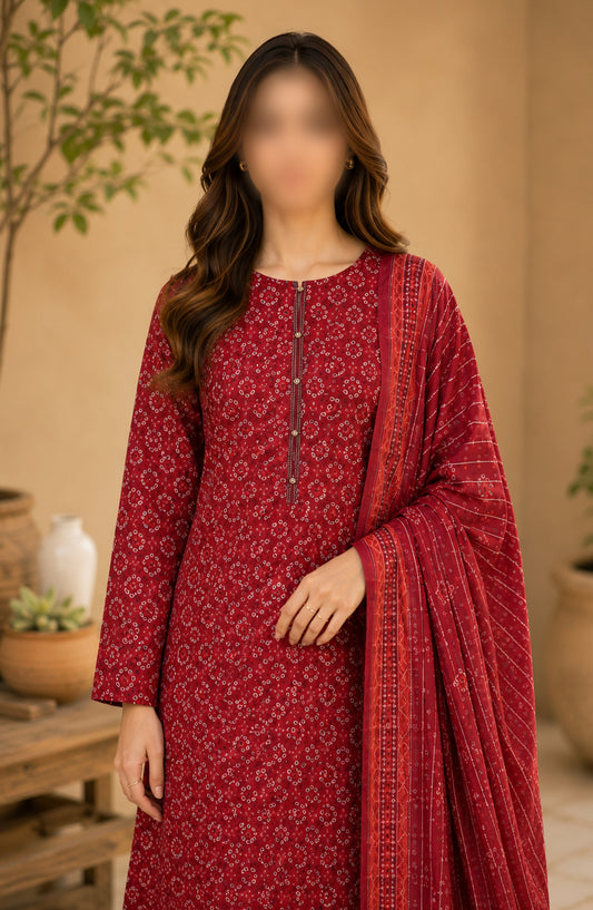 Bin Saeed Printed Lawn Unstitched 3 Piece Suit - D-06 - BS26DCS - Red - Summer Collection