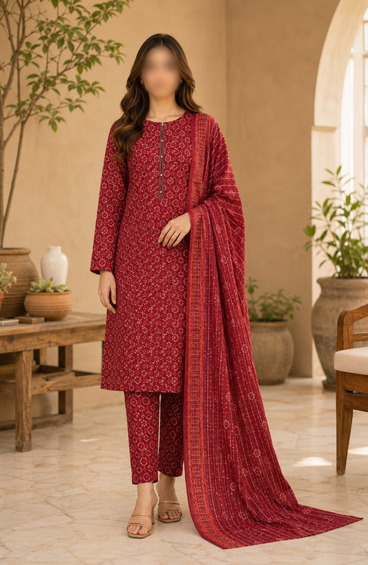 Bin Saeed Printed Lawn Unstitched 3 Piece Suit - D-06 - BS26DCS - Red - Summer Collection