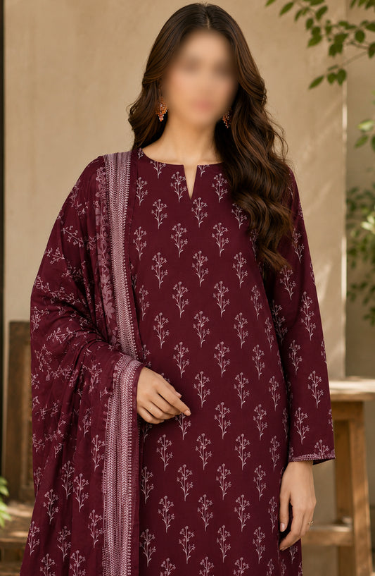Bin Saeed Printed Lawn Unstitched 3 Piece Suit - D-03 - BS26DCS - Maroon - Summer Collection