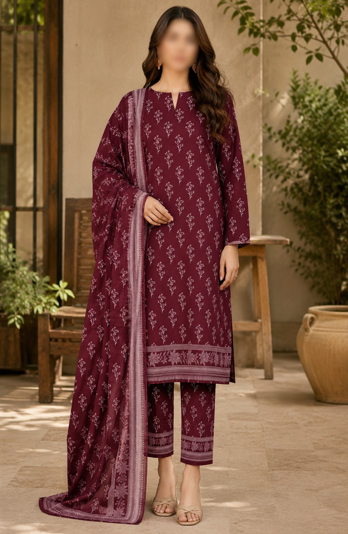 Bin Saeed Printed Lawn Unstitched 3 Piece Suit - D-03 - BS26DCS - Maroon - Summer Collection