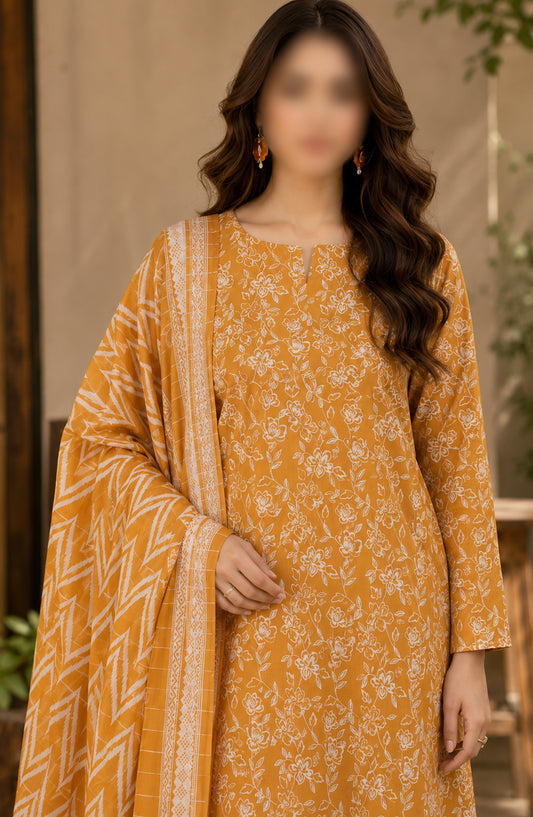 Bin Saeed Printed Lawn Unstitched 3 Piece Suit - D-02 - BS26DCS - Mustard - Summer Collection