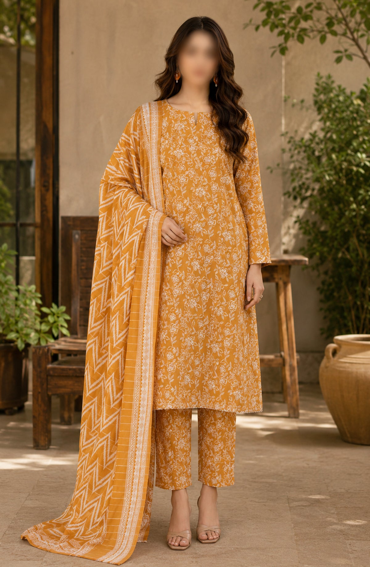 Bin Saeed Printed Lawn Unstitched 3 Piece Suit - D-02 - BS26DCS - Mustard - Summer Collection