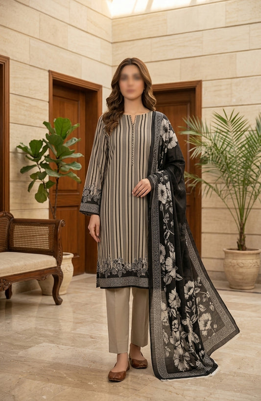 Bin Saeed Printed Lawn Unstitched 3 Piece Suit - D-01 - BS26DCS - Black - Summer Collection