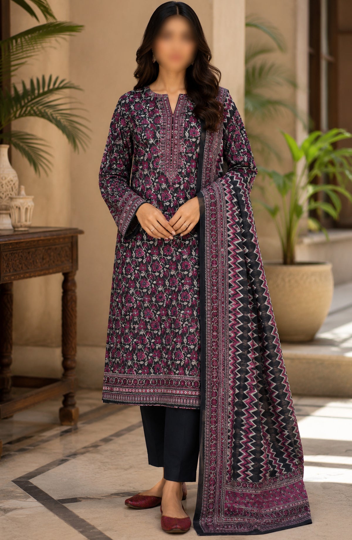 Bin Saeed Printed Lawn Unstitched 3 Piece Suit - PRD-37 - BS26VLP - Purple Black - Summer Collection