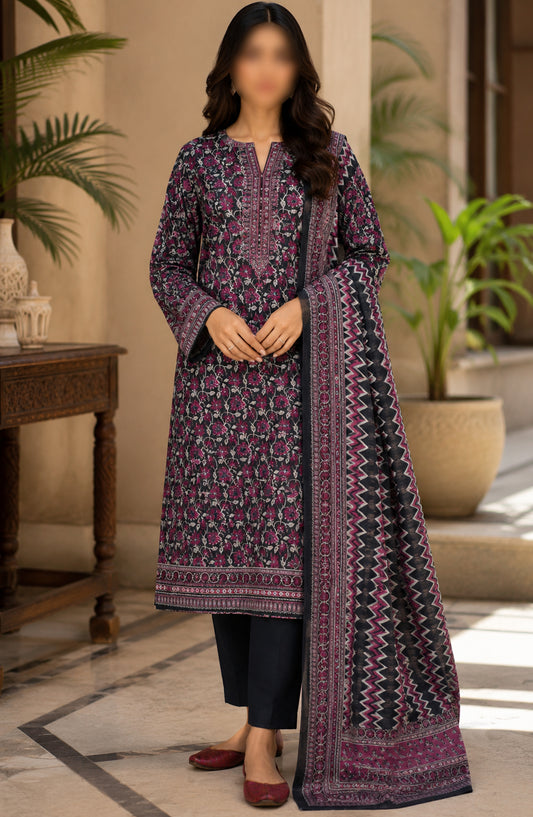 Bin Saeed Printed Lawn Unstitched 3 Piece Suit - PRD-37 - BS26VLP - Purple Black - Summer Collection