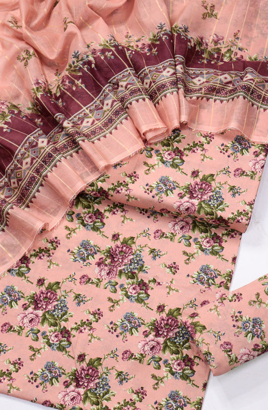 Bin Saeed Printed Lawn Unstitched 3 Piece Suit - D-12 - BS26PR - Peach - Summer Collection