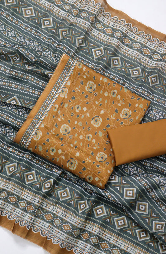 Bin Saeed Printed Lawn Unstitched 3 Piece Suit - PRD-33 - BS26VLP - Mustard - Summer Collection