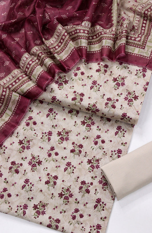 Bin Saeed Printed Lawn Unstitched 3 Piece Suit - D-03 - BS26PR - Maroon - Summer Collection