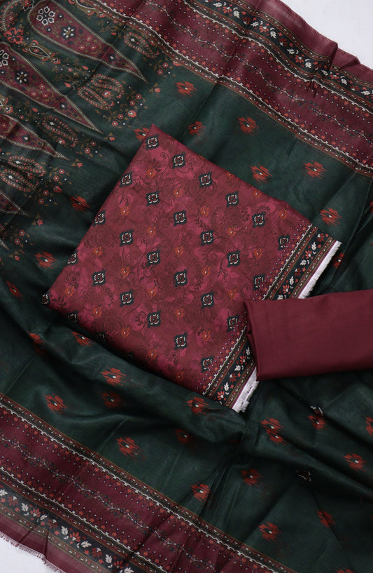 Bin Saeed Printed Lawn Unstitched 3 Piece Suit - PRD-22 - BS26VLP - Maroon - Summer Collection