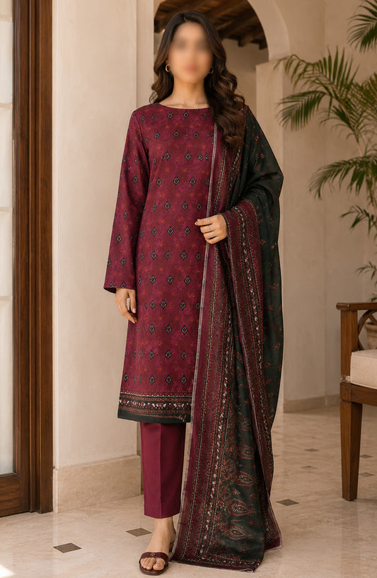 Bin Saeed Printed Lawn Unstitched 3 Piece Suit - PRD-22 - BS26VLP - Maroon - Summer Collection