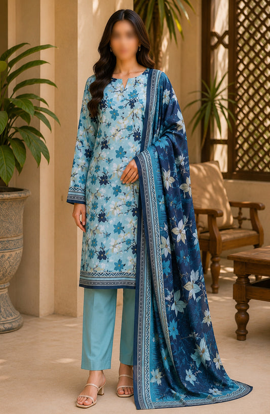 Bin Saeed Printed Lawn Unstitched 3 Piece Suit - PRD-20 - BS26VLP - Ice Blue - Summer Collection