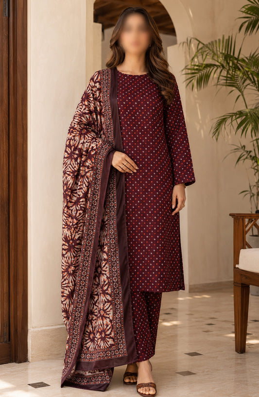 Bin Saeed Printed Lawn Unstitched 3 Piece Suit - PRD-18 - BS26VLP - Maroon - Summer Collection