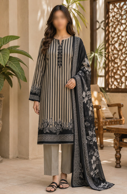 Bin Saeed Printed Lawn Unstitched 3 Piece Suit - PRD-16 - BS26VLP - Grey - Summer Collection