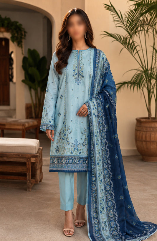 Bin Saeed Printed Lawn Unstitched 3 Piece Suit - PRD-10 - BS26VLP - Sky Blue - Summer Collection