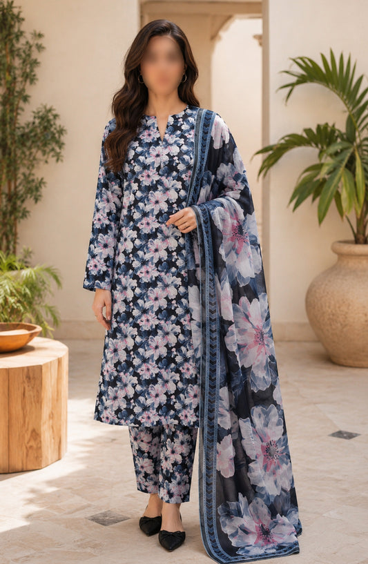 Bin Saeed Printed Lawn Unstitched 3 Piece Suit - PRD-07 - BS26VLP - Blue - Summer Collection