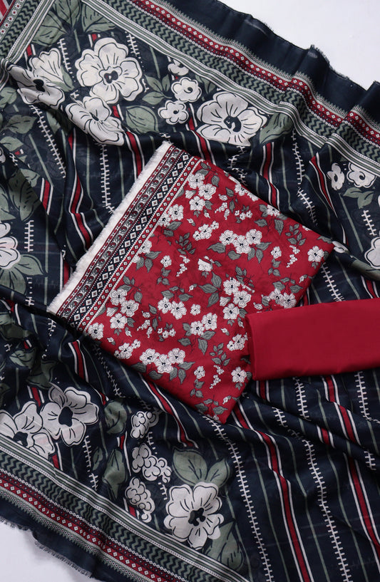 Bin Saeed Printed Lawn Unstitched 3 Piece Suit - PRD-05 - BS26VLP - Red - Summer Collection