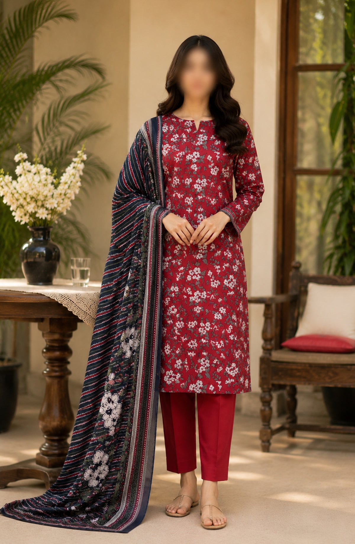 Bin Saeed Printed Lawn Unstitched 3 Piece Suit - PRD-05 - BS26VLP - Red - Summer Collection