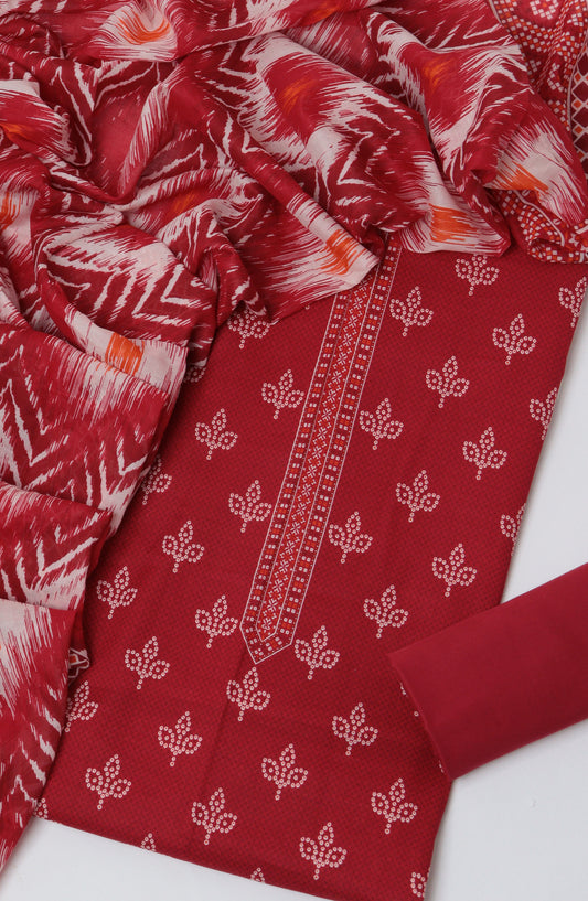 Bin Saeed Printed Lawn Unstitched 3 Piece Suit - D-15 - BS26PTL - Red - Summer Collection