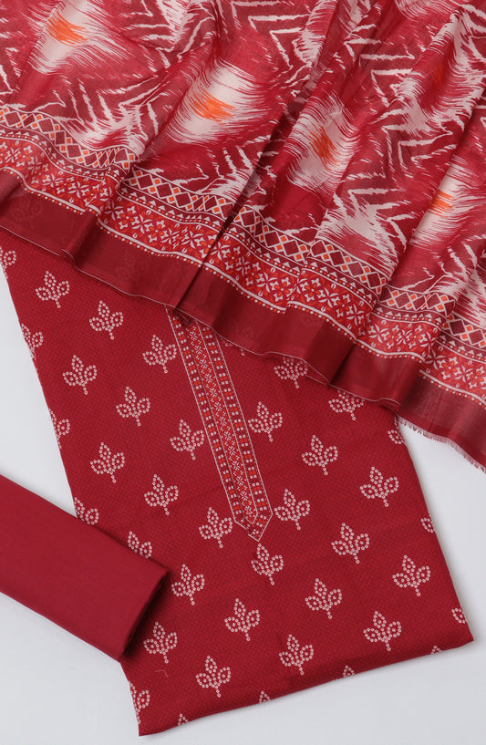 Bin Saeed Printed Lawn Unstitched 3 Piece Suit - D-15 - BS26PTL - Red - Summer Collection