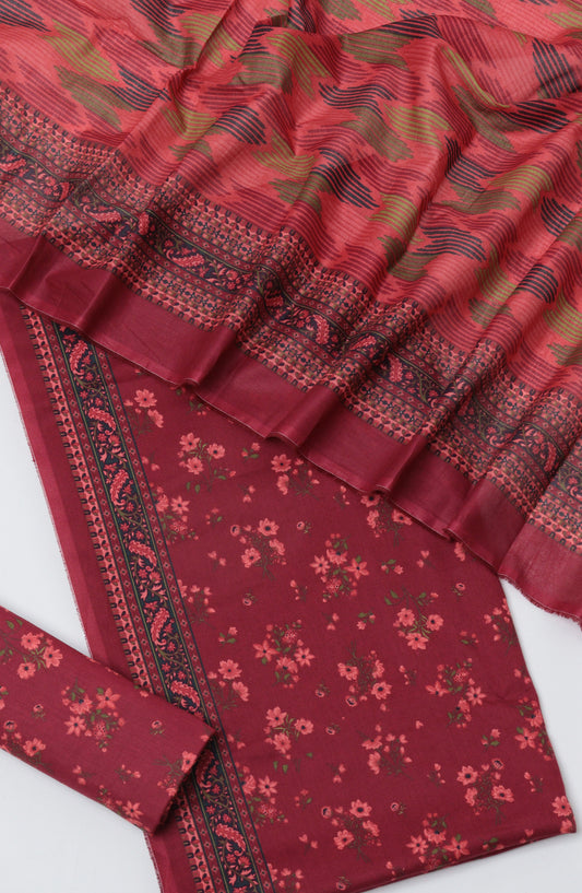 Bin Saeed Printed Lawn Unstitched 3 Piece Suit - D-11 - BS26PTL - Maroon - Summer Collection