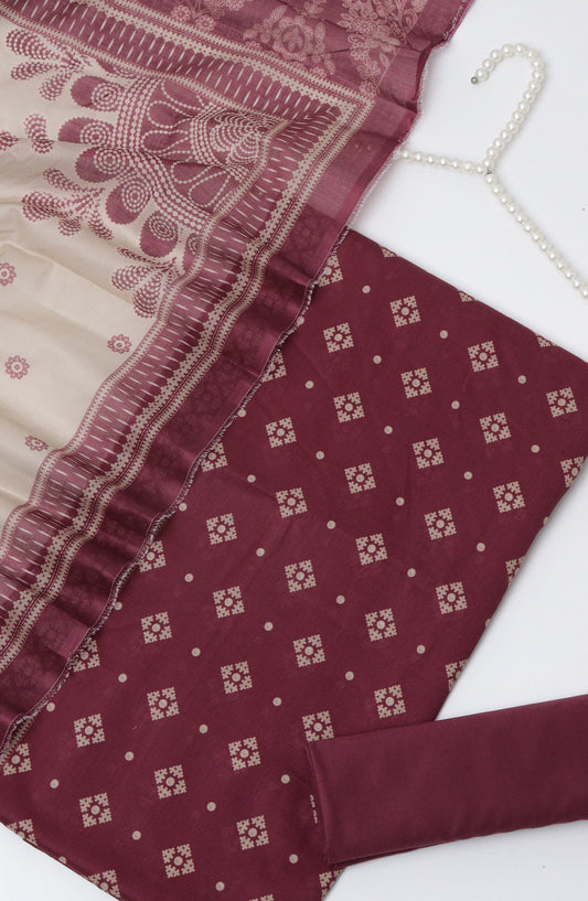 Bin Saeed Printed Cotton Unstitched 3 Piece Suit - D-03 - BS26TWL - Maroon - Summer Collection