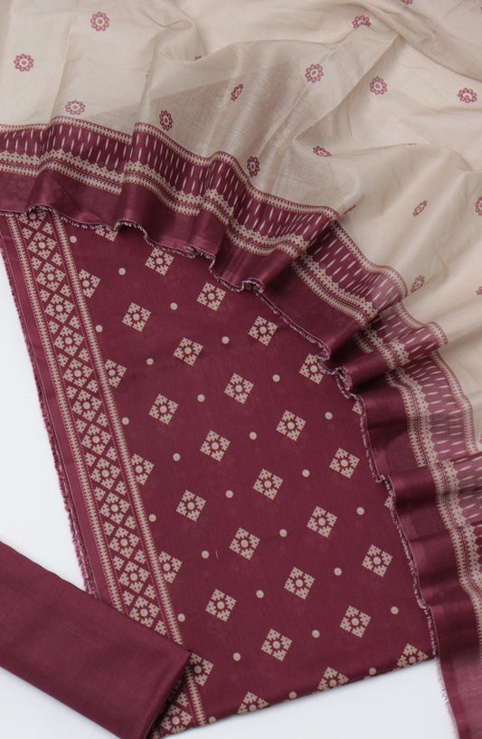 Bin Saeed Printed Cotton Unstitched 3 Piece Suit - D-03 - BS26TWL - Maroon - Summer Collection
