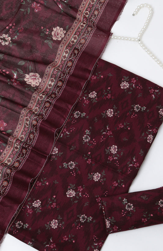 Bin Saeed Printed Cotton Unstitched 3 Piece Suit - D-08 - BS26TWL - Maroon - Summer Collection