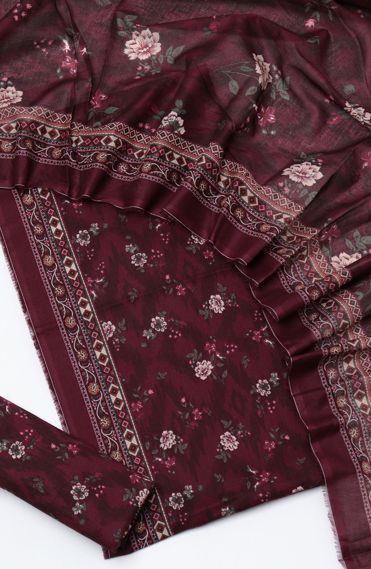 Bin Saeed Printed Cotton Unstitched 3 Piece Suit - D-08 - BS26TWL - Maroon - Summer Collection