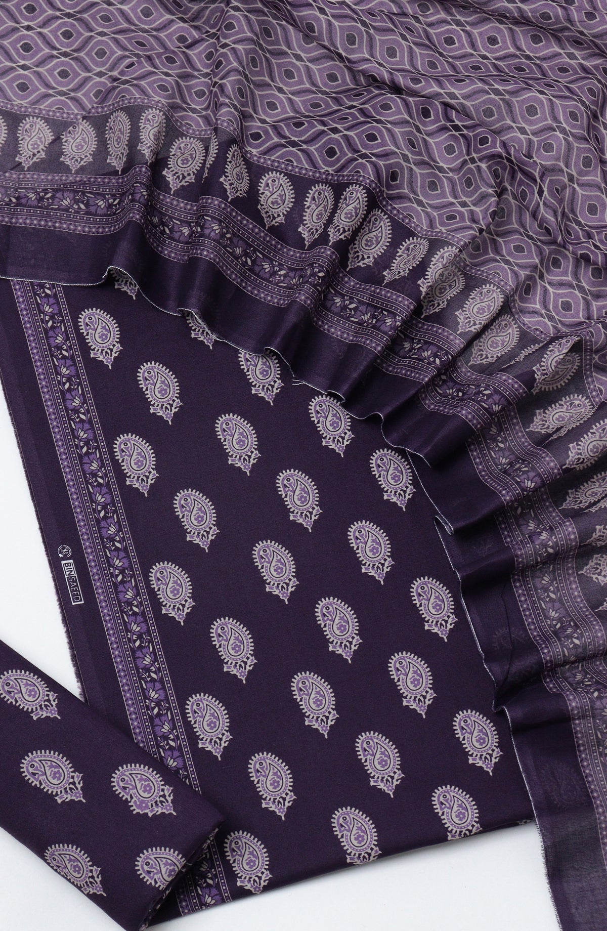 Bin Saeed Printed Cotton Unstitched 3 Piece Suit - D-09 - BS26TWL - Purple - Summer Collection