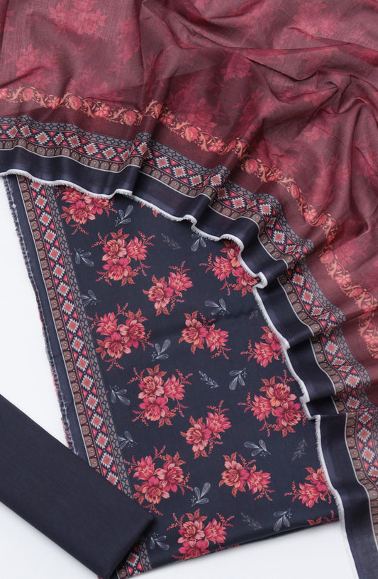 Bin Saeed Printed Cotton Unstitched 3 Piece Suit - D-22 - BS26PRTH - Black - Summer Collection