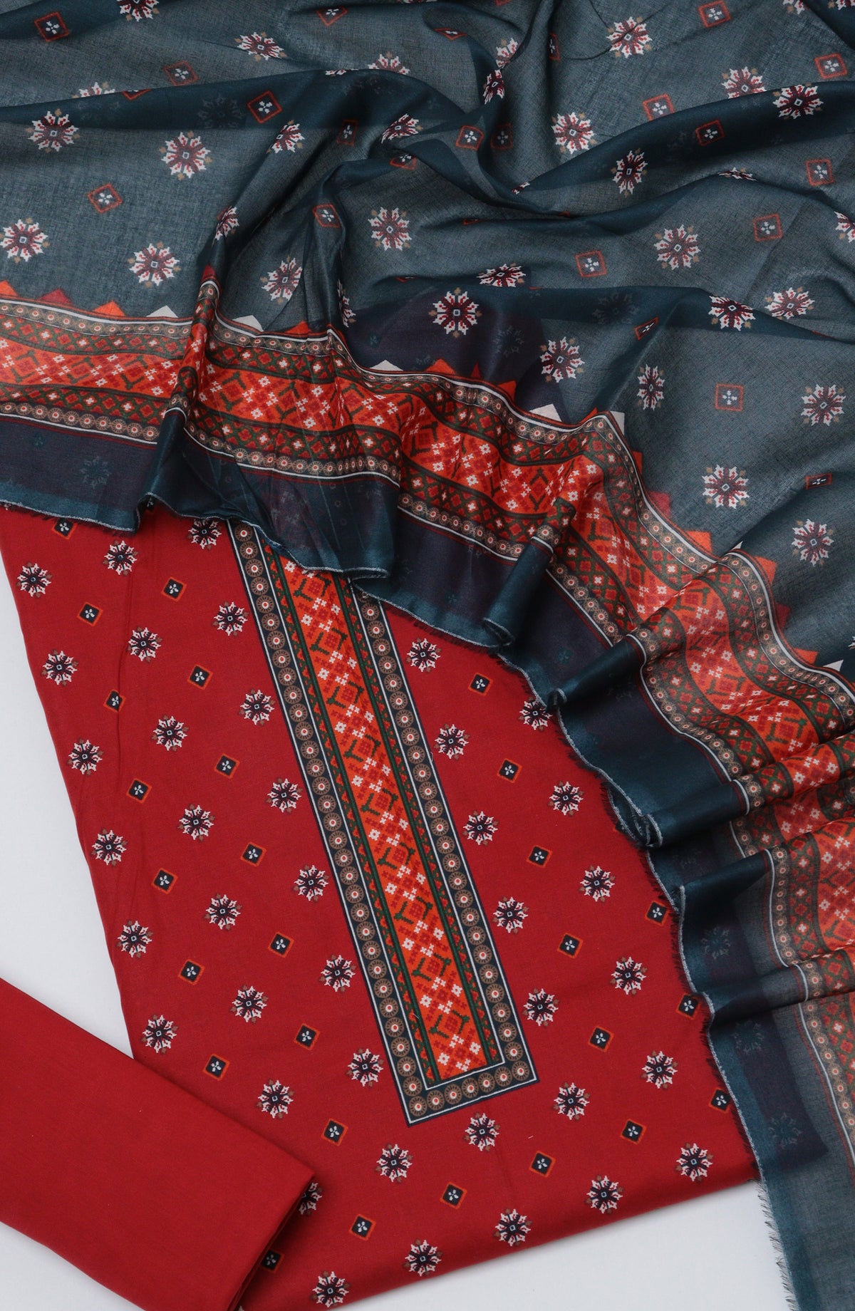 Bin Saeed Printed Cotton Unstitched 3 Piece Suit - D-07 - BS26PRTH - Red - Summer Collection