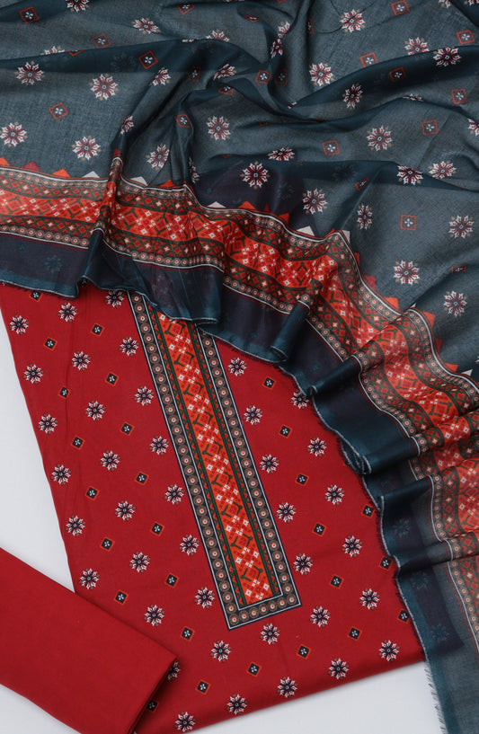 Bin Saeed Printed Cotton Unstitched 3 Piece Suit - D-07 - BS26PRTH - Red - Summer Collection