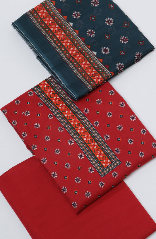 Bin Saeed Printed Cotton Unstitched 3 Piece Suit - D-07 - BS26PRTH - Red - Summer Collection