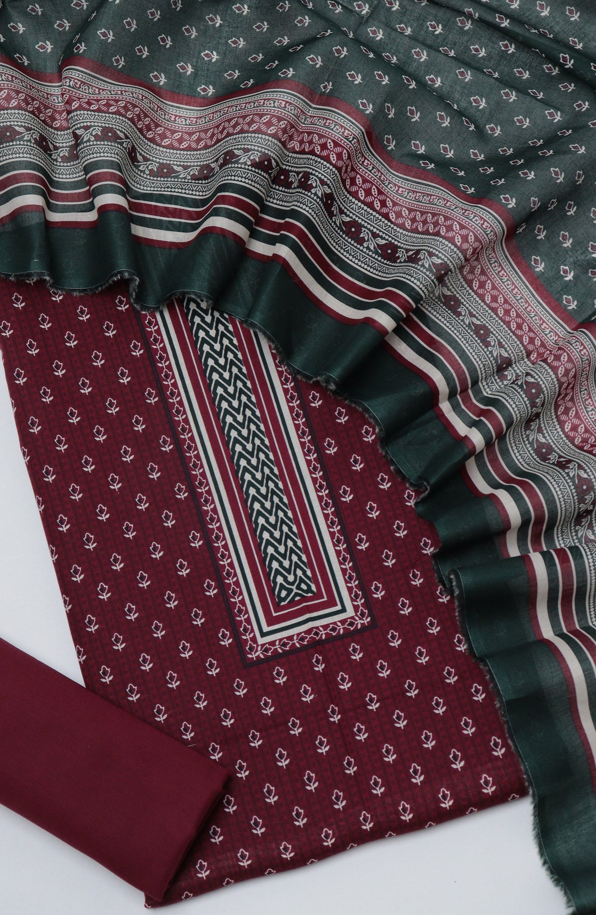 Bin Saeed Printed Cotton Unstitched 3 Piece Suit - D-04 - BS26PRTH - Maroon - Summer Collection