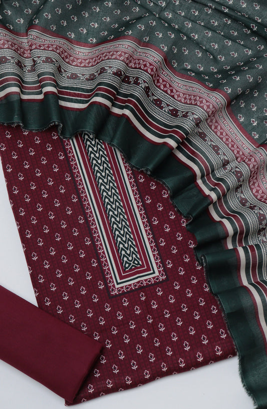 Bin Saeed Printed Cotton Unstitched 3 Piece Suit - D-04 - BS26PRTH - Maroon - Summer Collection