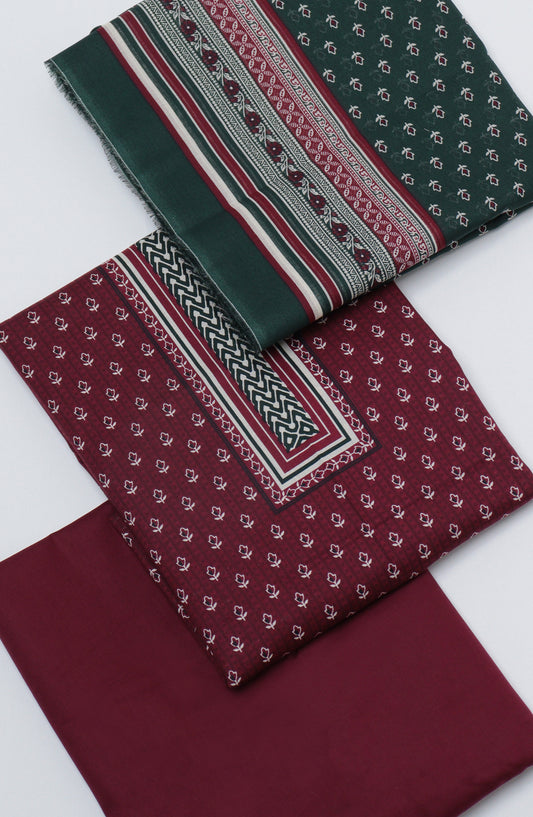Bin Saeed Printed Cotton Unstitched 3 Piece Suit - D-04 - BS26PRTH - Maroon - Summer Collection