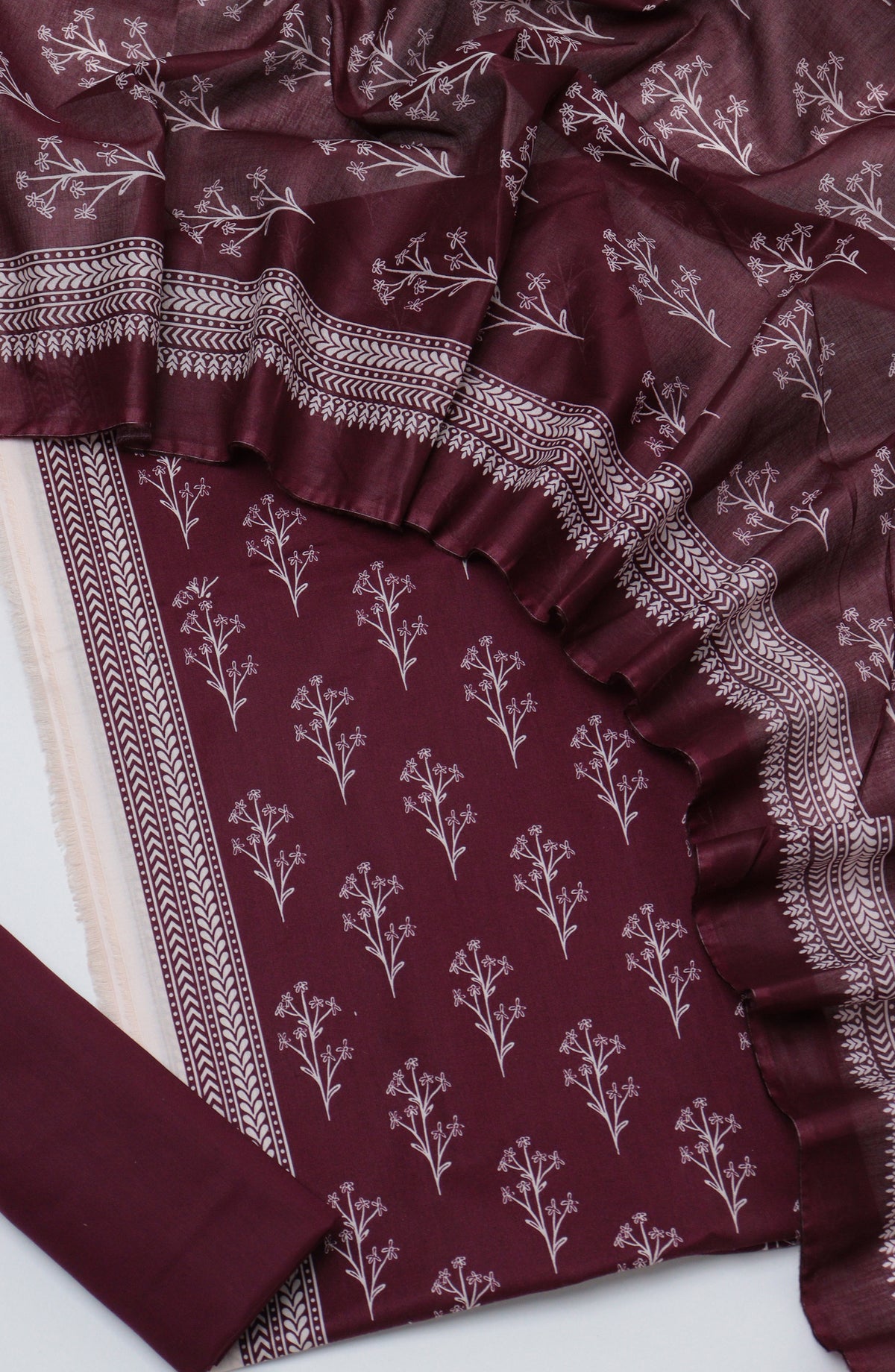 Bin Saeed Printed Cotton Unstitched 3 Piece Suit - D-01 - BS26PRTH - Maroon - Summer Collection