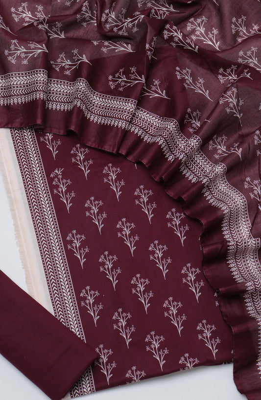 Bin Saeed Printed Cotton Unstitched 3 Piece Suit - D-01 - BS26PRTH - Maroon - Summer Collection