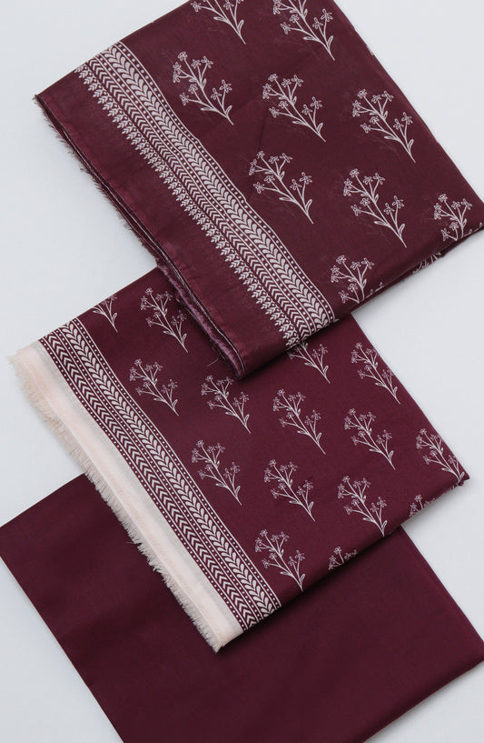 Bin Saeed Printed Cotton Unstitched 3 Piece Suit - D-01 - BS26PRTH - Maroon - Summer Collection