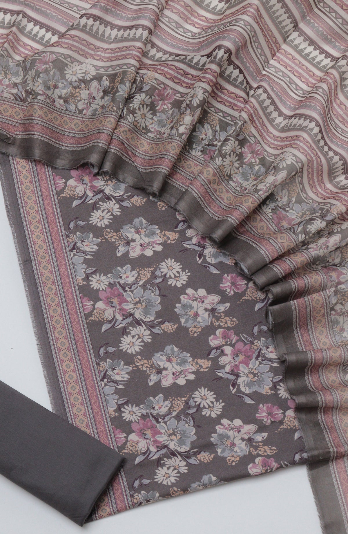 Bin Saeed Printed Cotton Unstitched 3 Piece Suit - D-23 - BS26PRTH - Grey - Summer Collection