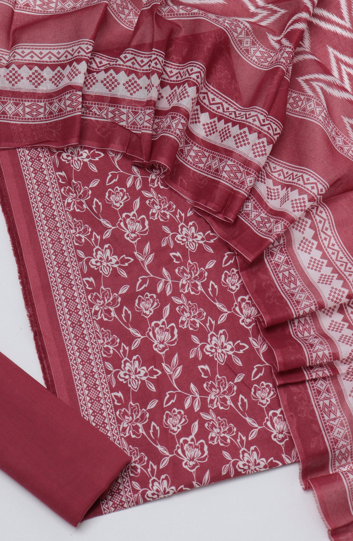 Bin Saeed Printed Cotton Unstitched 3 Piece Suit - D-20 - BS26FTH - Red - Summer Collection